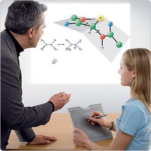 Male tutor explaining chemistry to girl student